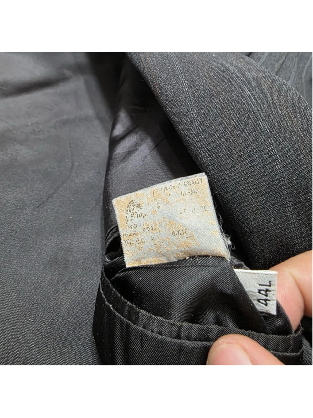 Burberry London Mens 44L Wool Pinstripe Suit Jacket Blazer Black Gray Designer
